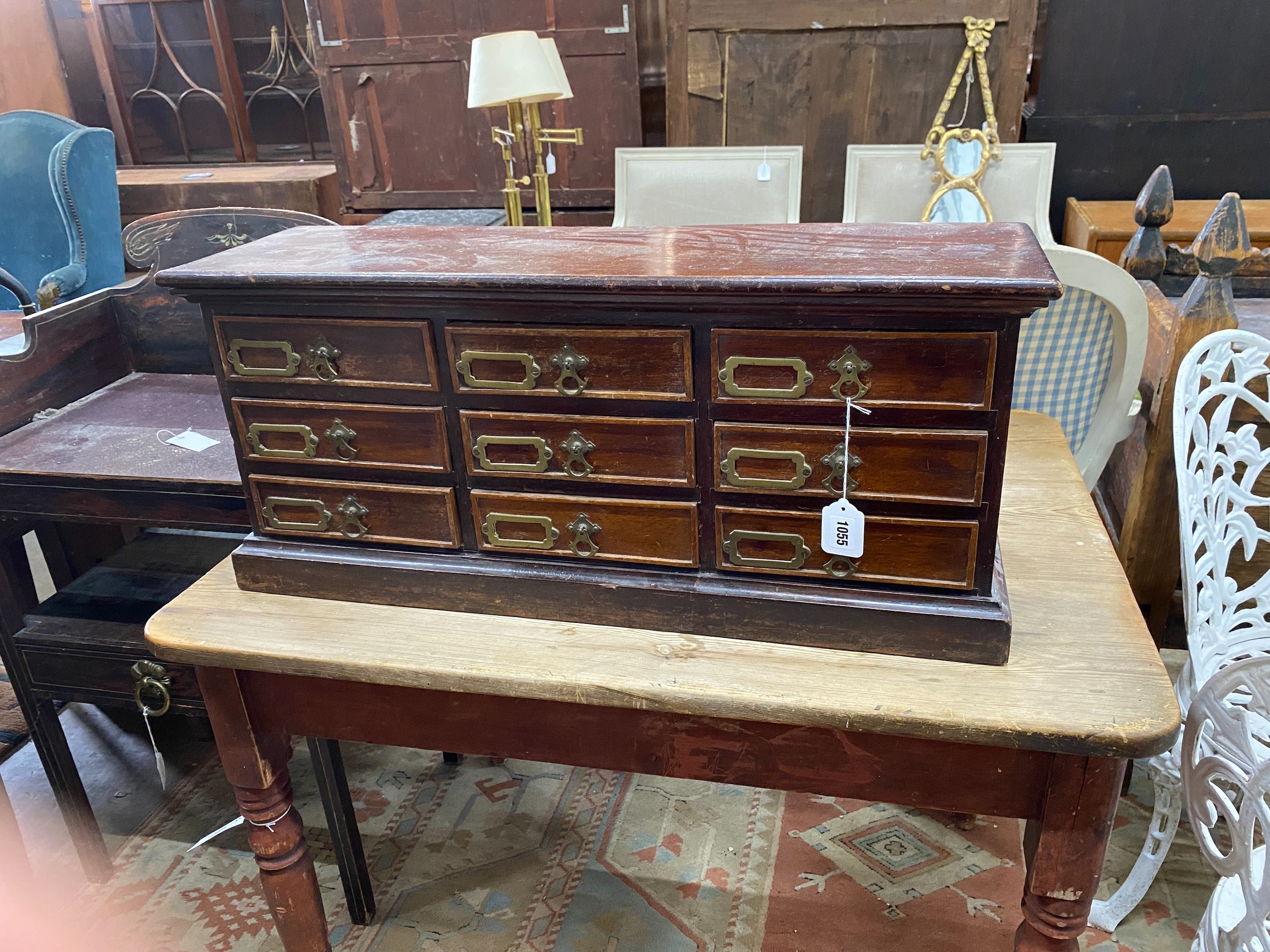 A Victorian style nine drawer table top filing chest, width 79cm, depth 24cm, height 35cm